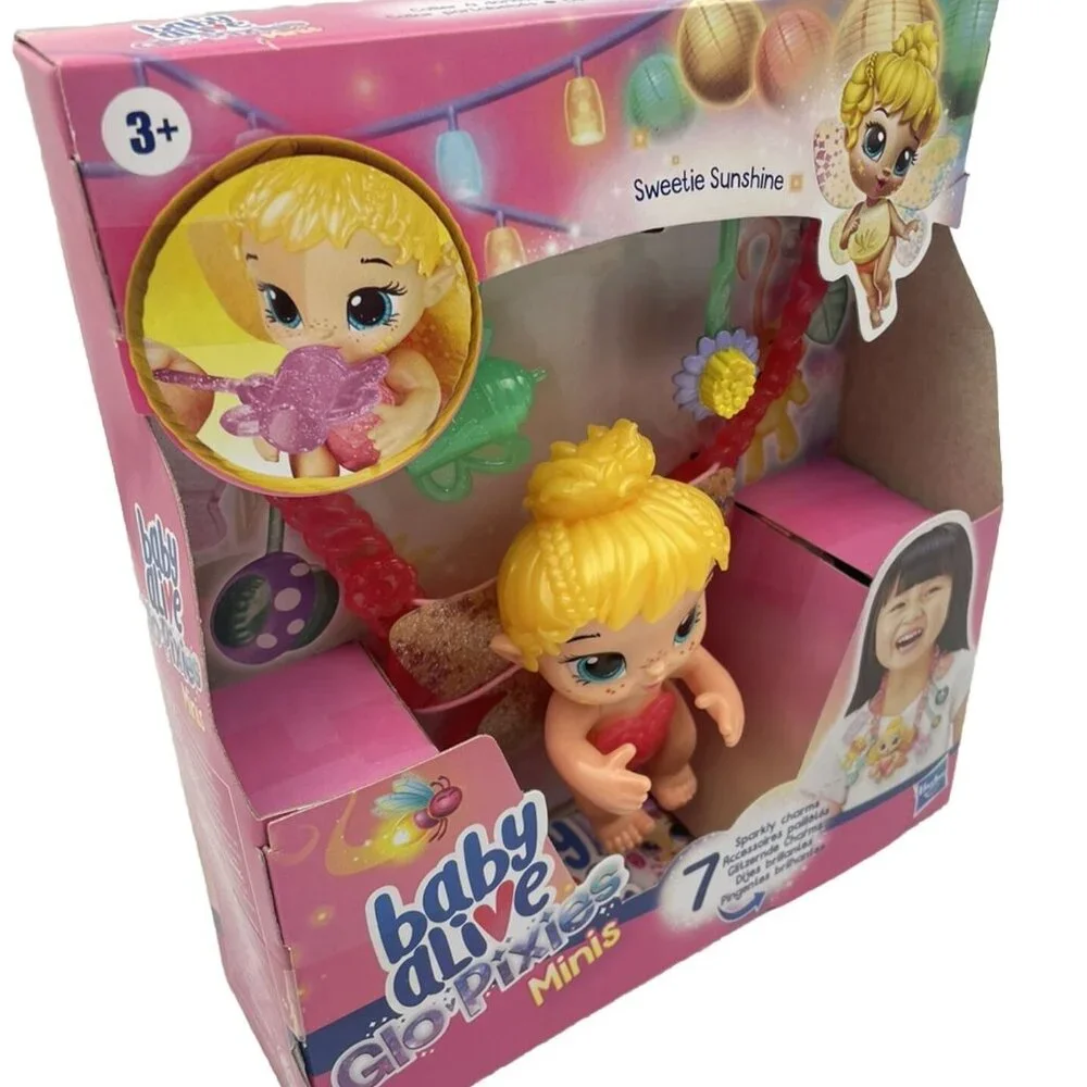 Baby Alive Glo Pixies Minis Carry ‘n Care Necklace Sugar Sprinkle Baby Doll 3.5”